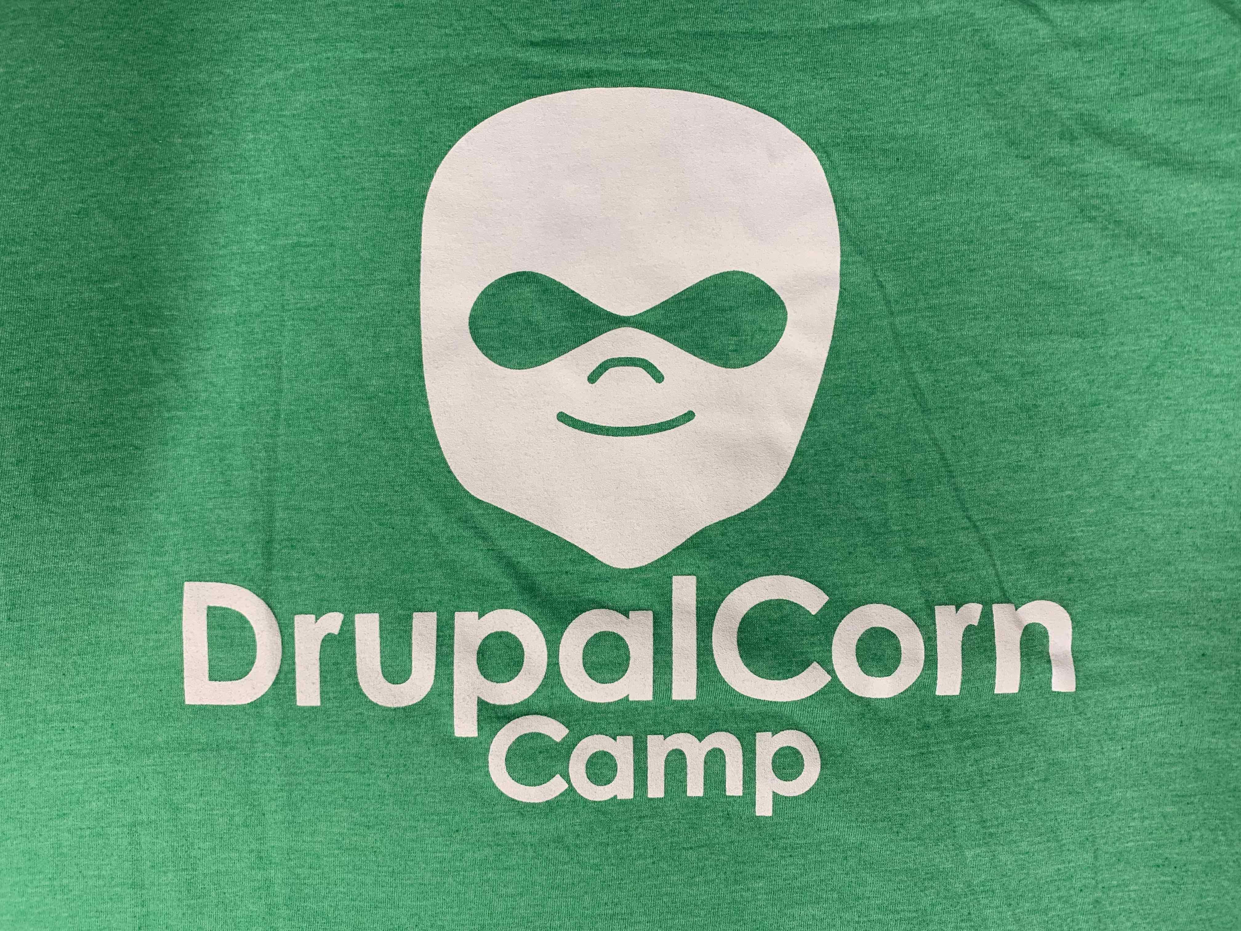 2016 DrupalCorn Shirt - Green with white lines.