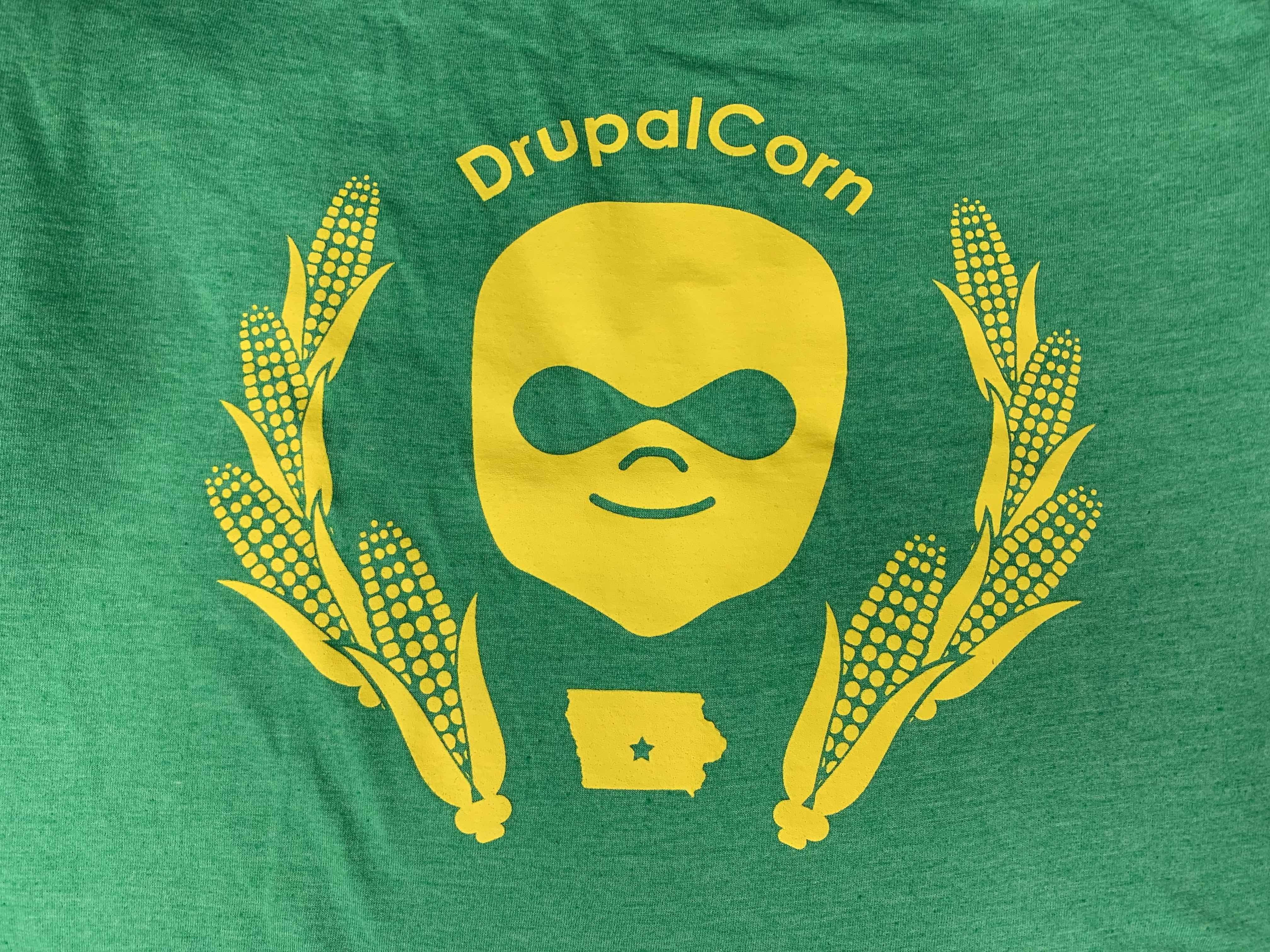 2018 Youth DrupalCorn Shirt - Green with white lines.